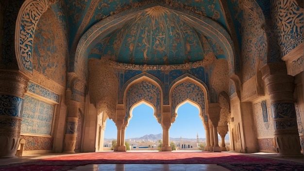 Islamitische architectuur ingewikkeld gedetailleerde sierlijke patronen levendige kleuren majestueuze bogen koepel