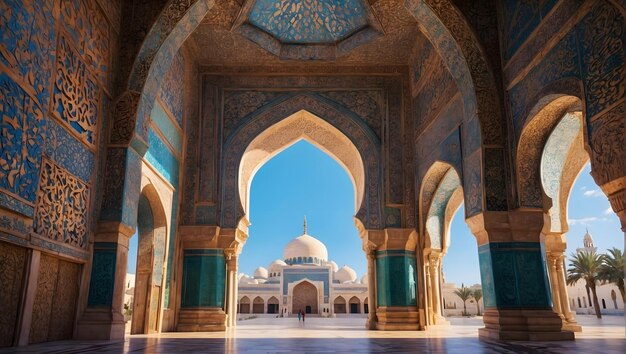 Islamitische architectuur ingewikkeld gedetailleerde sierlijke patronen levendige kleuren majestueuze bogen koepel