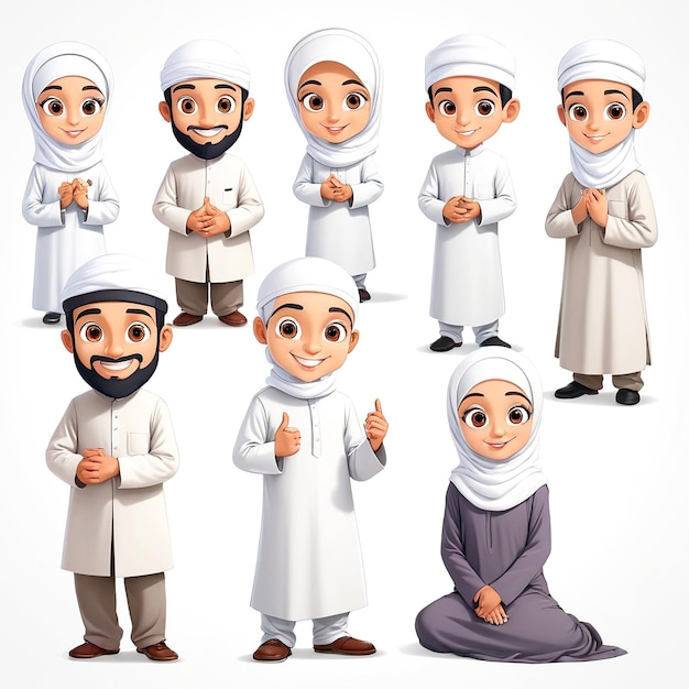 Islamitische cartoonfiguren met een witte achtergrond