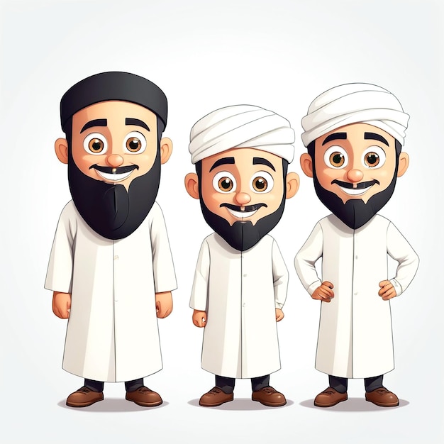 Islamitische cartoonfiguren met een witte achtergrond