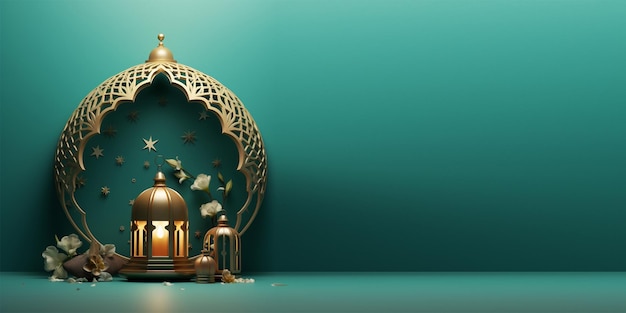 islamitische decoratie achtergrond met halve maan lantaarn bladeren