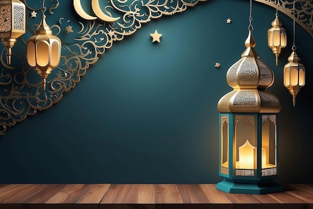 Islamitische decoratie achtergrond met halve maan luxe stijl