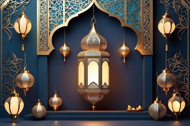 Islamitische decoratie achtergrond met halve maan luxe stijl