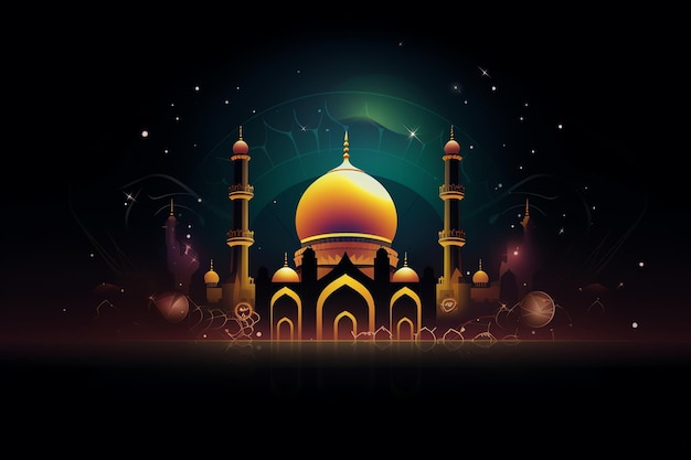 Islamitische decoratie achtergrond met mooie moskee cartoon stijl ramadan kareem mawlid iftar isra miraj eid al fitr adha muharram kopie ruimte tekstgebied 3D illustratie