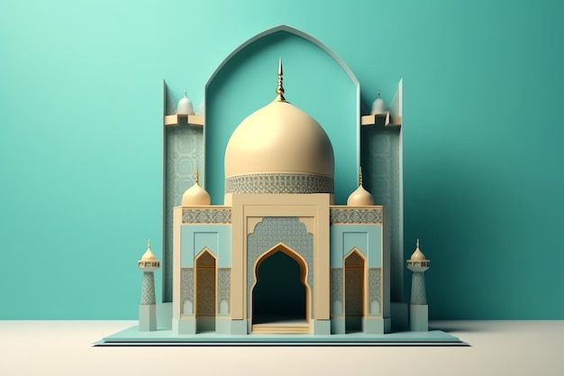 Islamitische decoratie achtergrond met mooie moskee cartoon stijl ramadan kareem mawlid iftar isra miraj eid al fitr adha muharram kopie ruimte tekstgebied 3D illustratie