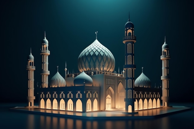 Islamitische decoratie achtergrond met mooie moskee cartoon stijl ramadan kareem mawlid iftar isra miraj eid al fitr adha muharram kopie ruimte tekstgebied 3D illustratie