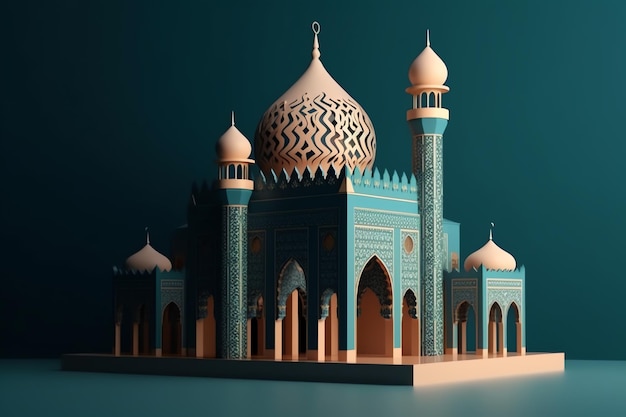 Islamitische decoratie achtergrond met mooie moskee cartoon stijl ramadan kareem mawlid iftar isra miraj eid al fitr adha muharram kopie ruimte tekstgebied 3D illustratie