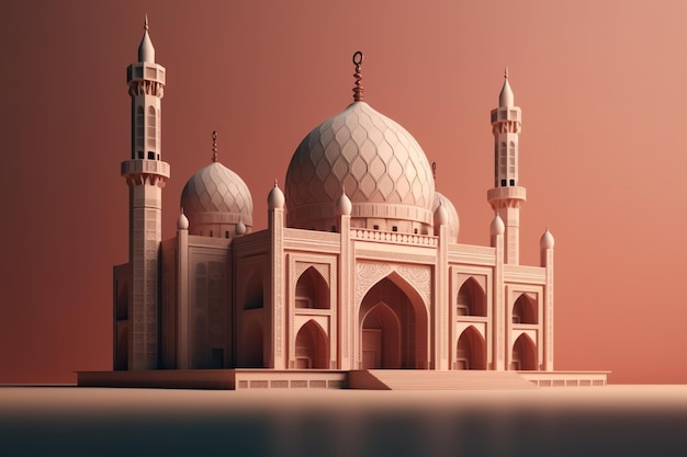 Islamitische decoratie achtergrond met mooie moskee cartoon stijl ramadan kareem mawlid iftar isra miraj eid al fitr adha muharram kopie ruimte tekstgebied 3D illustratie