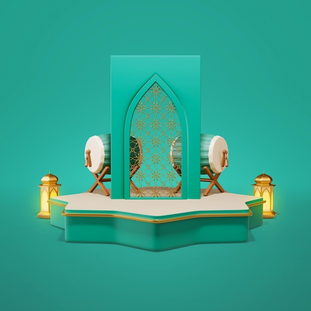 Foto islamitische decoratieachtergrond met lantaarn 3d illustratie