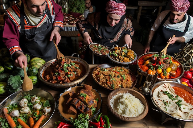 Foto islamitische familie met heerlijk eten medium shot