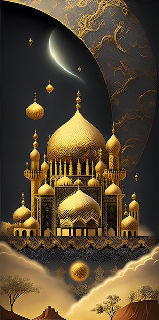 Islamitische gouden achtergrond met surrealistische details