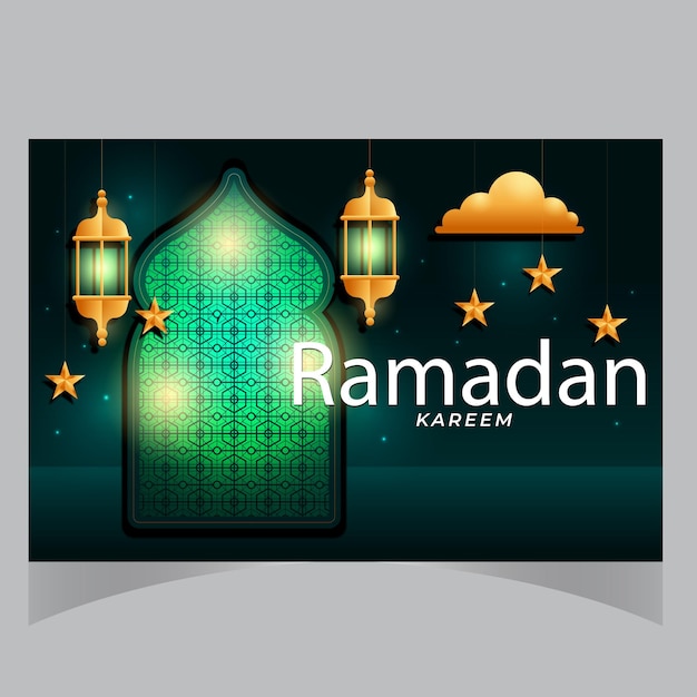 islamitische groeten ramadan kareem kaart ontwerp achtergrond met lantaarns en halve maan