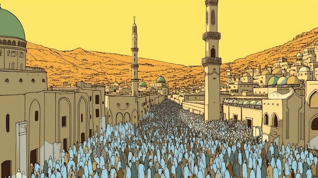 Islamitische Hajj pelgrimstocht Fantasie concept Illustratie schilderij