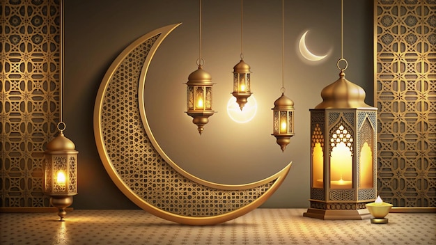 Islamitische halve maan met lantaarns en kaarsen