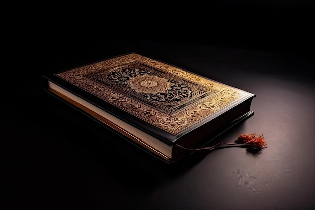 Islamitische Heilige Boek Koran Met Donkere Achtergrond Ramadan Kareem Concept Generatieve AI