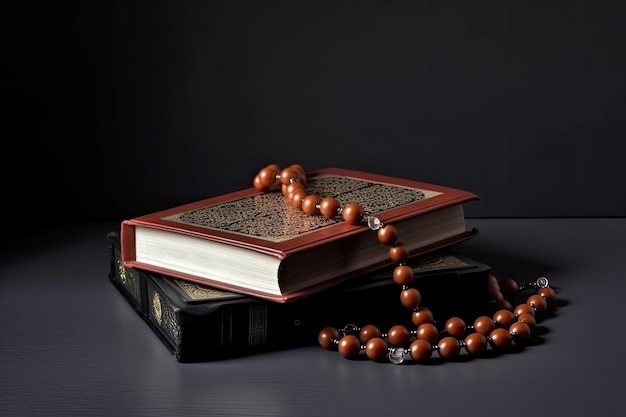 Islamitische Heilige Boek Koran Met Donkere Achtergrond Ramadan Kareem Concept Generatieve AI