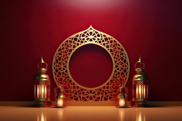 Islamitische lantaarn gouden en kastanjebruine luxe ornament ramadan kareem viering achtergrond AI gegenereerd