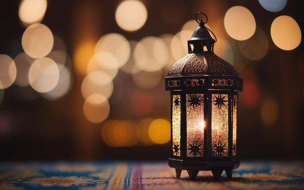 islamitische lantaarn met bokehlichten op de achtergrond voor adha en fitr eid