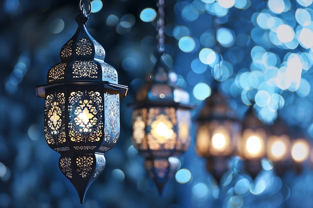 Foto islamitische lantaarns op een gradiënt hemelse achtergrond