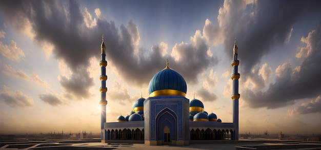 Islamitische Masjid Moskee banner voor Ramadan Eid Mubarak Groeten Ramzaan Illustratie Generatieve AI
