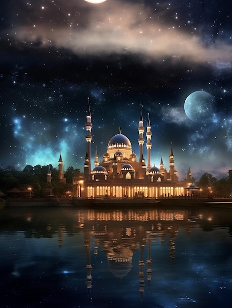 Islamitische nieuwjaarsmoskeedecoratie Elegant islamitisch interieurontwerp Generatieve AI