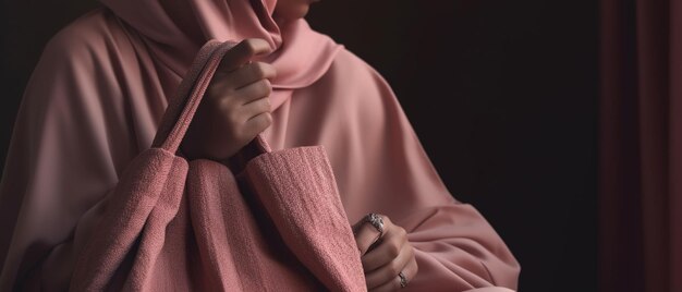 Islamitische vrouw in hijab en tas Generatieve Ai