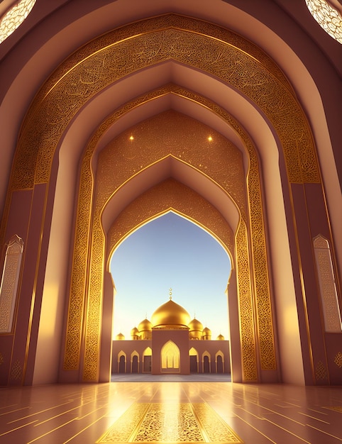 Islamitische wallpaper ramadan kareem achtergrond met prachtige gouden moskee