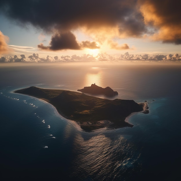 地平線に浮かぶ島の雲 トロピカルアイランドリゾート旅行