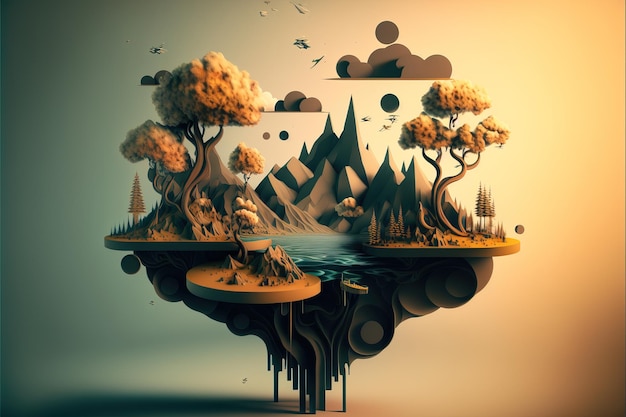 An island floating in midair in a simplified and minimalist form game world generative ai