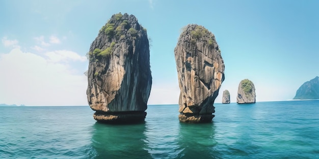 두 개의 큰 바위 생성 AI39처럼 보이는 섬