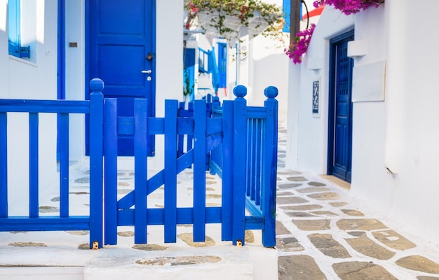 The island of mykonos greece streets and traditional architecture entrance to a private home travel photography