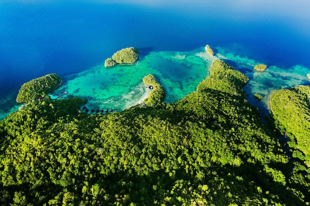 写真 島の自然と自由のドローンビュー 旅と探検 禅との旅と旅 熱帯の水と観光の場所 平和と美しい風景 上から見たフィジーの地球と夏