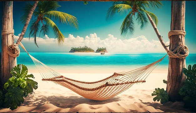 Island Oasis Summer Travel Background with a Hammock Generative AI