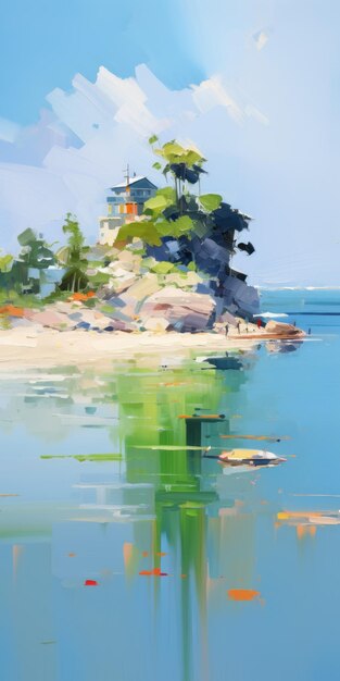 Island Oasis A Vibrant Painting Of An Islet On The Water