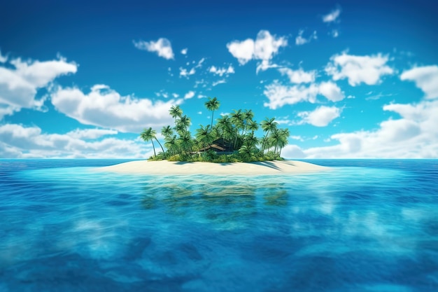 An island in the ocean with a tropical island in the middle.