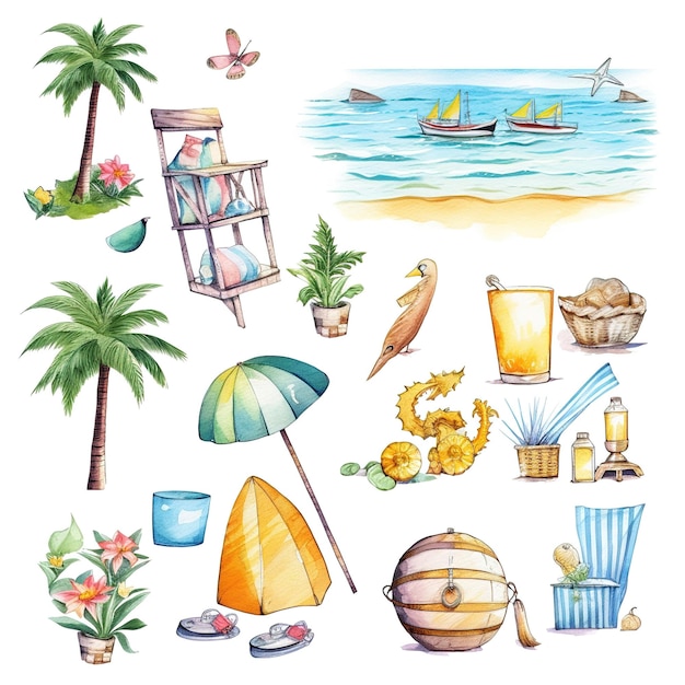 island painted illustrations clip art set