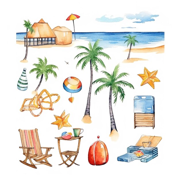 Photo island painted illustrations clip art set