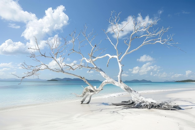 Photo island paradise whitehaven beach and driftwood tree on the whitsunday islands queensland
