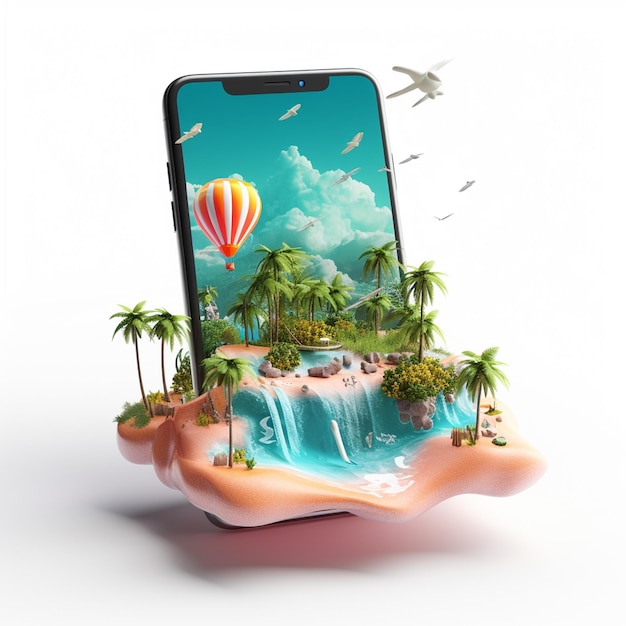 Island paradise with smartphone