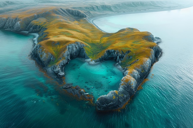 An island in the sea in the shape of a heart