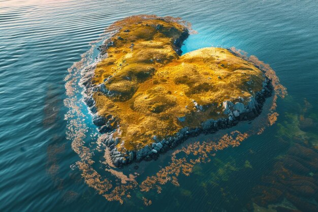 An island in the sea in the shape of a heart