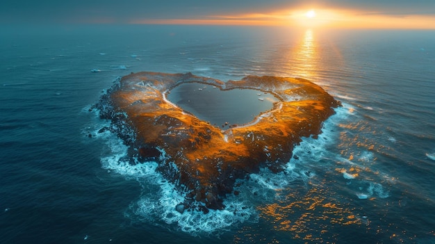 An island in the sea in the shape of a heart