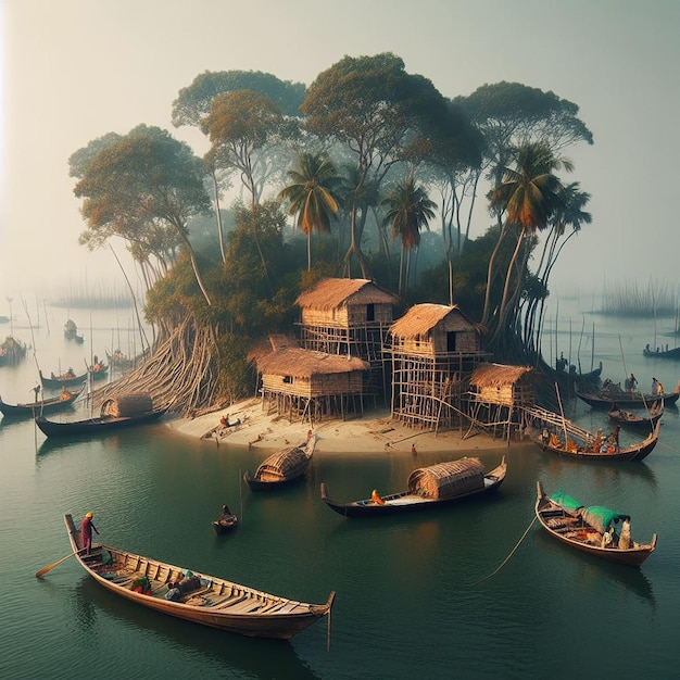 Photo an island situated on the southern border of the sundarbans is a fishing boat at dublar cha