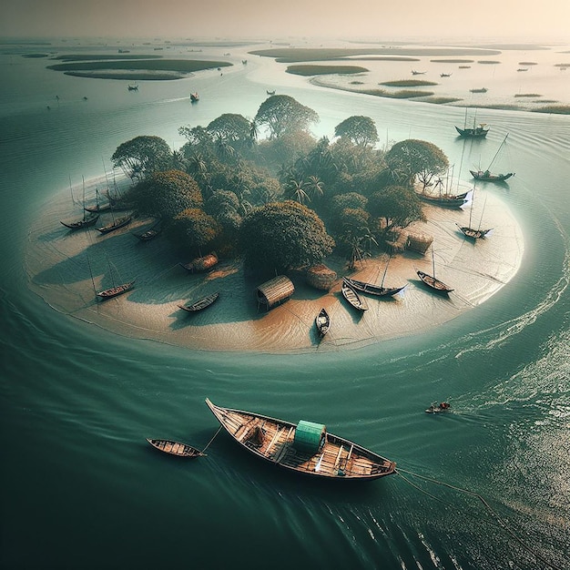 Photo an island situated on the southern border of the sundarbans is a fishing boat at dublar cha