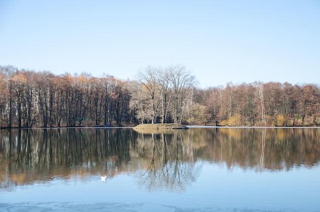 Island on spring river Svisloch in Minsk Belarus