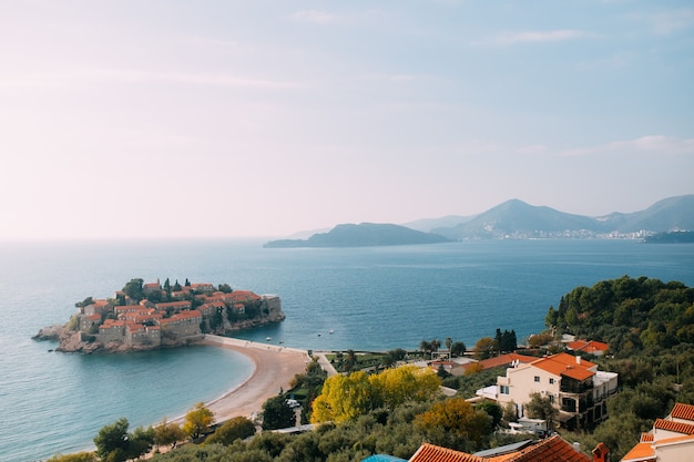 Island of Sveti Stefan in Montenegro. Panoramic shot