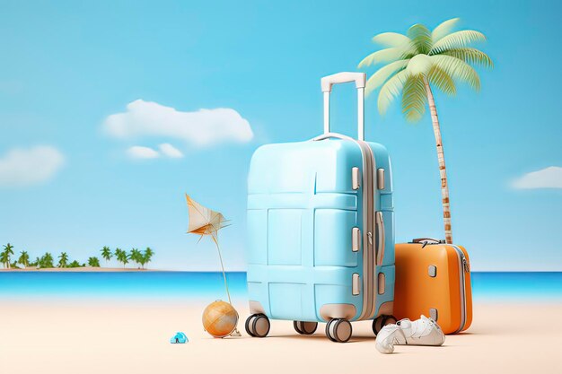 Island travel concept luggage on the beach AI technology generated image