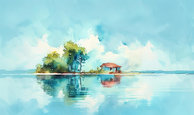 island watercolor minimalist landscape