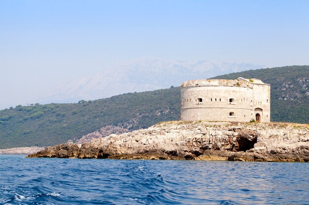 The island on which ancient fortress settles down. Mamula island, Montenegro