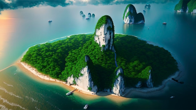 海を背景に緑豊かな島